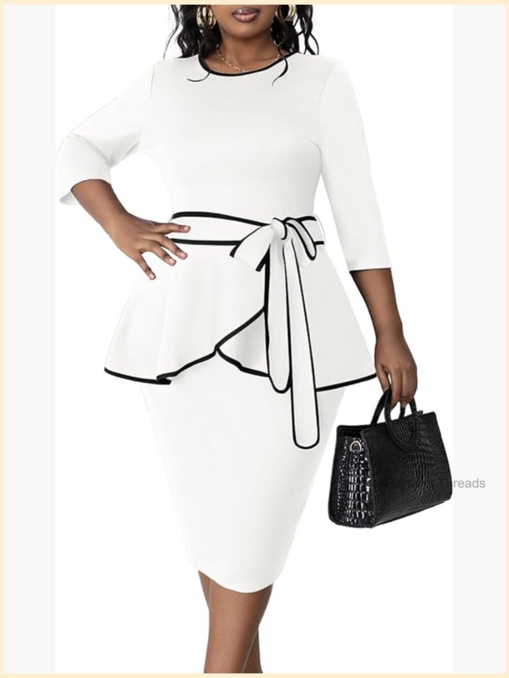 Plus Size Bodycon Pencil Dress 3/4 Sleeve Elegant Work Midi Dress